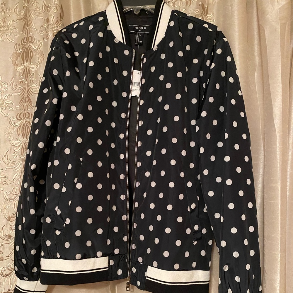 Chic cute! Polka Dot satin baseball Bomber jacket